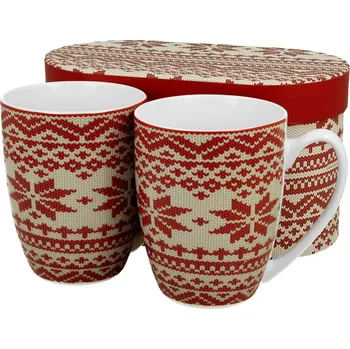 DUO Gifts DG - Porcelánové hrnky vánoční SVETR červený v dárkové krabičce 2 ks - 380 ml