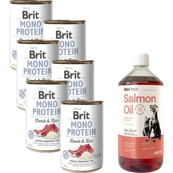 Krmivo pro psa BRIT MONO PROTEIN LAMB & BROWN RICE 6x400g + LAB V Lososový olej 1000 ml