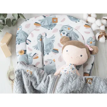 SET Podložka prodloužená (Grey Birds, šedý fleece) + copánková deka (light grey, šedý fleece)