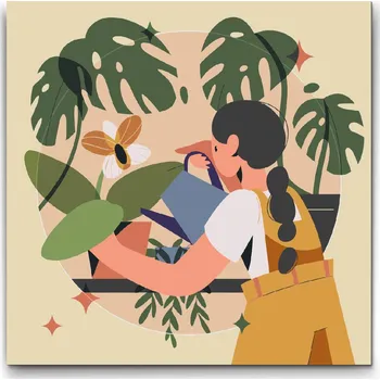 Malování podle čísel - Ilustrace - Pokojové květiny 3 Velikost: 50x50cm, Rámování: Pouze srolované plátno