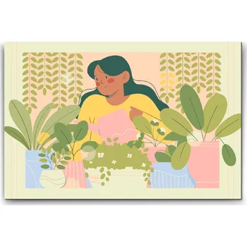 Malování podle čísel - Ilustrace - Péče o pokojovky Velikost: 20x30cm, Rámování: Pouze srolované plátno