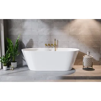 Vana Besco Deeva Volně stojící vana 150x75 cm, Bílá, výpusť - Zlatá, VANDEEVA150Z