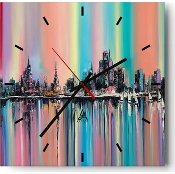 Hodiny Nástěnné hodiny do kuchyně 30x30 Město Stylové hodiny na skle Loft Tiché