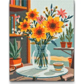 Diamantové malování Diamantové malování - Ilustrace květiny ve váze Velikost: 40x50cm, Rámování: Pouze srolované plátno, Diamanty: Kulaté