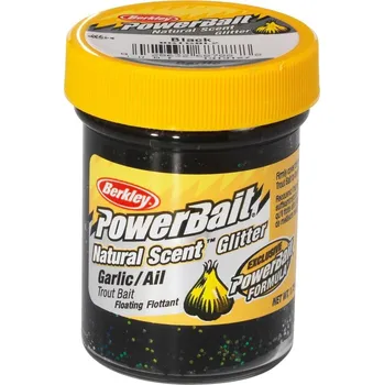 Návnadová surovina Obalovací těsto Berkley PowerBait Natural Glitter Trout Dough 86gr Česnek Black Glitter