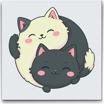 Malování podle čísel - Jin Jang Kočičky Velikost: 50x50cm, Rámování: Pouze srolované plátno