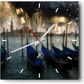 Hodiny Nástěnné hodiny do kuchyně 30x30 Benátky Stylové hodiny na skle Loft Tiché