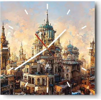 Hodiny Nástěnné hodiny do kuchyně 30x30 Staré Město Stylové hodiny na skle Tiché