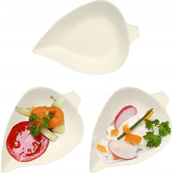 Jednorázové nádobí Talířky na jednohubky, dezerty, tvar LIST – cukrová třtina 50 Ks.