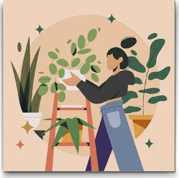 Malování podle čísel - Ilustrace - Pokojové květiny 1 Velikost: 50x50cm, Rámování: Pouze srolované plátno