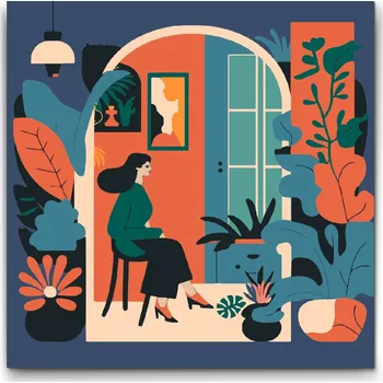 Malování podle čísel - Ilustrace - Žena v bytě Velikost: 30x30cm, Rámování: Pouze srolované plátno