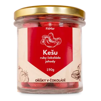Čokoláda FitMar.cz Kešu v ruby čokoládě a jahodovém prášku