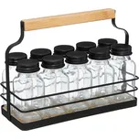 5Five® Košík s 10 hranatými kořenkami, černé víčka, kov, dřevo 22 x 9 x 16 cm