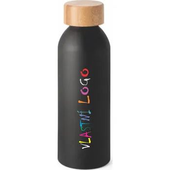 Láhev ON-DESIGN Hliníková láhev s bambusovým víčkem QUETA s vlastním potiskem Barva: černá