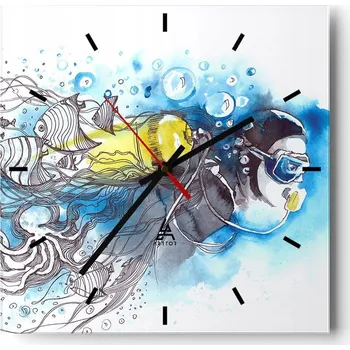 Hodiny Nástěnné hodiny do kuchyně 30x30 Potápění Stylové hodiny na skle Loft Tiché