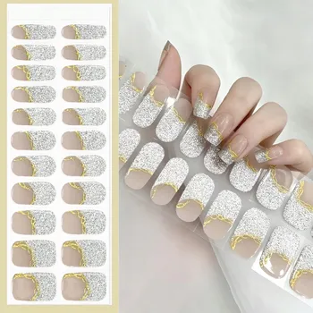 Umělé nehty Samolepky na nehty vytvrzované v UV/LED lampě, hybridní FRENCH SE TŘPYTKAMI