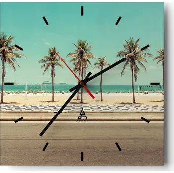 Hodiny Nástěnné hodiny do kuchyně 30x30 Pláž Stylové hodiny na skle Loft Tiché