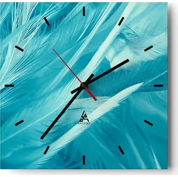 Hodiny Nástěnné hodiny do kuchyně 30x30 Ptačí Pírko Stylové hodiny na skle Tiché