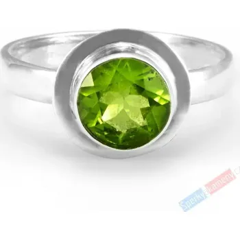 Prsten Stříbrný prsten (Ag 925/1000) s broušeným olivínem QAA, prům. kamene cca 12 mm, nádherný brus, POUZE VELIKOST 58 (OL6053R)