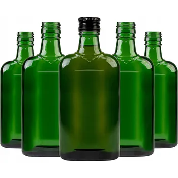 Láhev 10x PLOCHÁ láhev 250 ml zelená na likéry a vodku