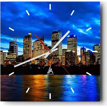 Hodiny Nástěnné hodiny do kuchyně 30x30 Město Stylové hodiny na skle Loft Tiché