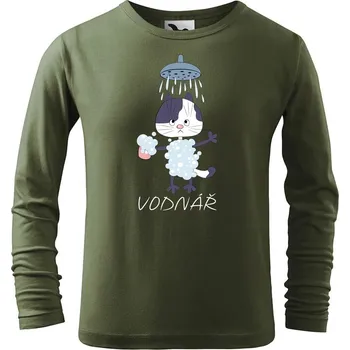Dětská móda DOBRÝ TRIKO Dětské bavlněné triko Zvěrokruh kočka Vodnář Velikost: 158/12 let, Barva: Khaki