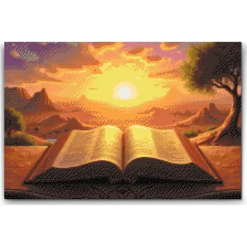 Diamantové malování Diamantové malování - Bible u západu slunce Velikost: 40x60cm, Rámování: Pouze srolované plátno, Diamanty: Čtvercové