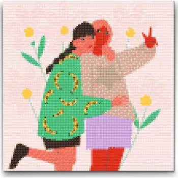 Diamantové malování Diamantové malování - Ilustrace - Nejlepší kamarádky Velikost: 30x30cm, Rámování: Pouze srolované plátno, Diamanty: Čtvercové