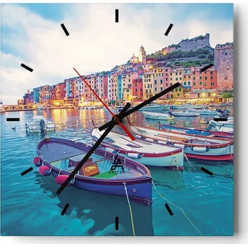 Hodiny Nástěnné hodiny do kuchyně 30x30 Přístav Moře Stylové hodiny na skle Loft Tiché