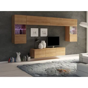 Obývací stěna GIB Obývací stěna Calabrini 2 LED osvětlení: Bez LED osvětlení, HORNÍ SKŘÍŇKY: Bílá, DOLNÍ SKŘÍŇKY: Černá