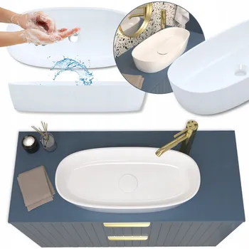 Umyvadlo UMYVADLO NA DESKU 60 OVÁLNÉ BÍLÉ DO KOUPELNY nízké BEZ PŘEPADU LINA SLIM