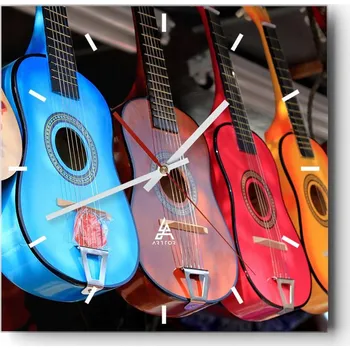 Hodiny Nástěnné hodiny do kuchyně 30x30 Hudba Stylové hodiny na skle Loft Tiché