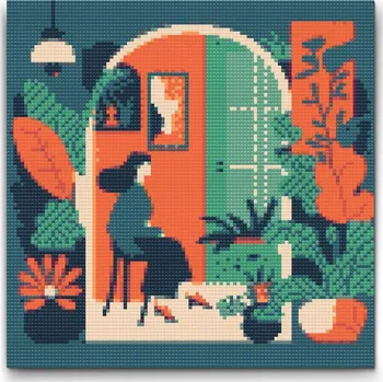 Diamantové malování Diamantové malování - Ilustrace - Žena v bytě Velikost: 30x30cm, Rámování: Pouze srolované plátno, Diamanty: Kulaté