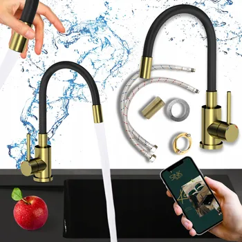 Vodovodní baterie Kuchyňská stojánková baterie Sink Quality MEGAN černá, zlatá
