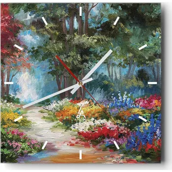 Hodiny Nástěnné hodiny do kuchyně 30x30 Krajina Stylové hodiny na skle Loft Tiché