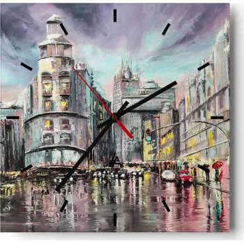 Hodiny Nástěnné hodiny do kuchyně 30x30 Město Stylové hodiny na skle Loft Tiché