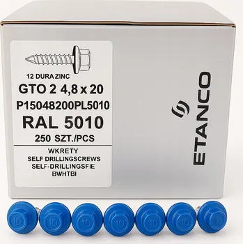 Vrták FARMÁŘSKÉ VRUTY do plechu, sponka 4,8x20mm, RAL 5010 250 Ks. Etanco