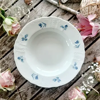 Talíř BERNADOTTE IVORY talíř hluboký 23 cm, modrá květina, Thun 1794 (Porcelánový talíř 2. jakost)