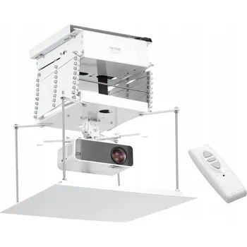 zvedák Motorizovaný zvedák projektorů VEVOR, elektrický zvedák projektorů s nastavitelnou výškou 147 cm, skrytý stropní držák projektoru s dálkovým a kabelovým ovládáním, ideální pro filmy, domácnost, kancelář, jeviště a studio, bílý