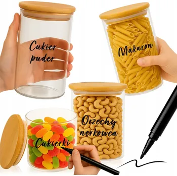 Dóza na potraviny SADA 4x SKLENĚNÉ NÁDOBY NA POTRAVINY, SKLENICE NA TĚSTOVINY + BAMBUSOVÁ VÍČKA