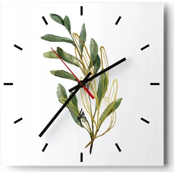Hodiny Nástěnné hodiny do kuchyně 30x30 Listy Stylové hodiny na skle Loft Tiché