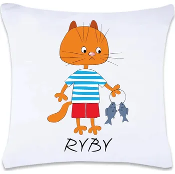 Dekorativní polštářek DOBRÝ TRIKO Polštář s potiskem 40 x 40 cm Zvěrokruh kočka Ryby Oboustranný tisk: ANO