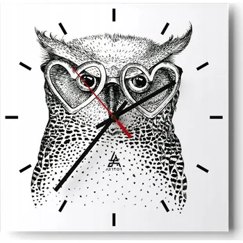Hodiny Nástěnné hodiny do kuchyně 30x30cm Sova Stylové skleněné hodiny Loft Tiché