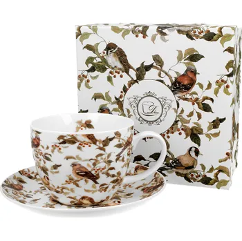 DUO Gifts DG - Porcelánový šálek s podšálkem, dekor Ptáci v dárkové krabičce - 470 ml