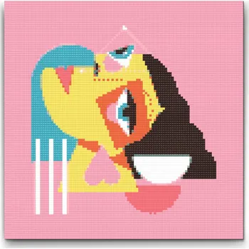 Diamantové malování Diamantové malování - Ilustrace - Kubistická žena Velikost: 50x50cm, Rámování: Pouze srolované plátno, Diamanty: Kulaté