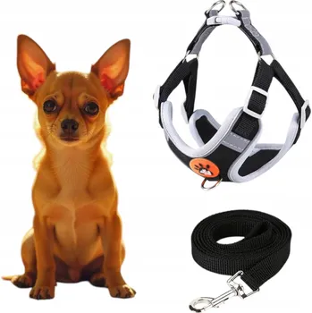 Postroj pro psa ČERNÉ BEZTLAKOVÉ POSTROJE STEP-IN S VODÍTKEM PRO PSA, PRODYŠNÉ, VELIKOST XS