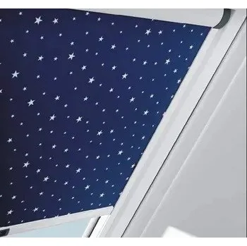 Okno ROTO roleta zatemňující ZRV V62 námořní modrá s hvězdičkami, 74x98cm, bílé lišty