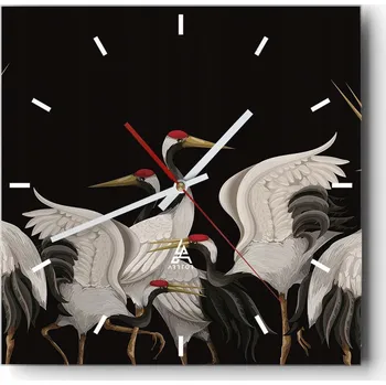 Hodiny Nástěnné hodiny do kuchyně 30x30 Jeřábi Stylové hodiny na skle Loft Tiché