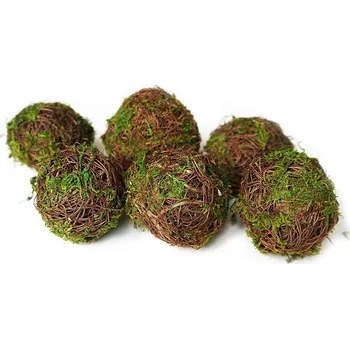 Vánoční dekorace Proutěné koule s mechem, 7 cm, bal. 6 kusů