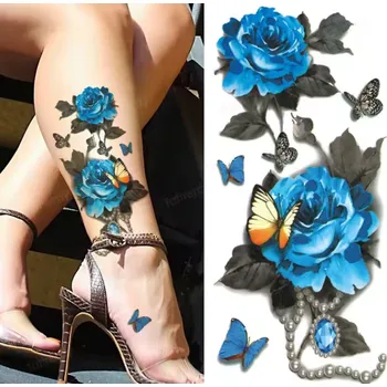Tetování B-TOP - Voděodolné dočasné tetování motiv Modrá Růže - QC665